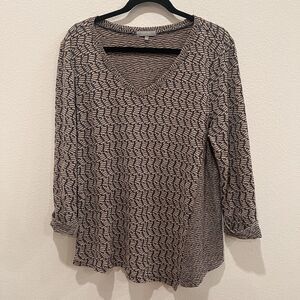 Women's Habitat Waterfront Wave Angled Seam Tunic Brown/cream Sz L Lagenlook